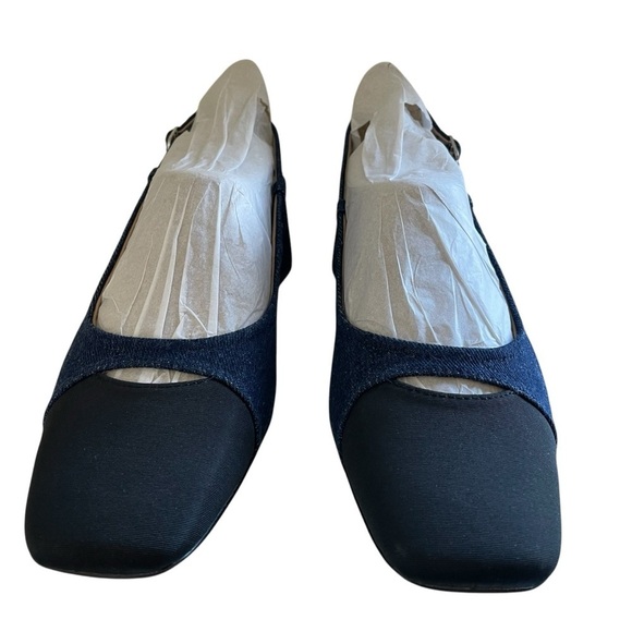 Sam Edelman Tarra Slingback Pumps Black/Navy Denim Block Heel Size 10 New in Box - Picture 5 of 12